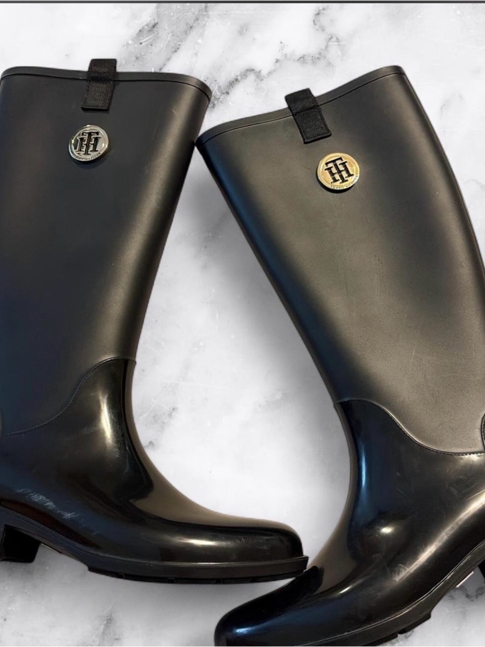 Tommy Hilfiger women’s Black Tall Logo Rain Boots